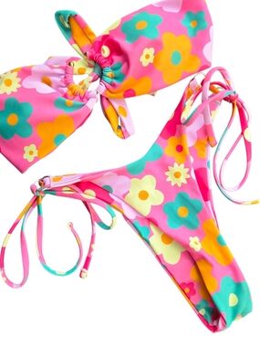 Pink Floral Tie-Back Bikini Set